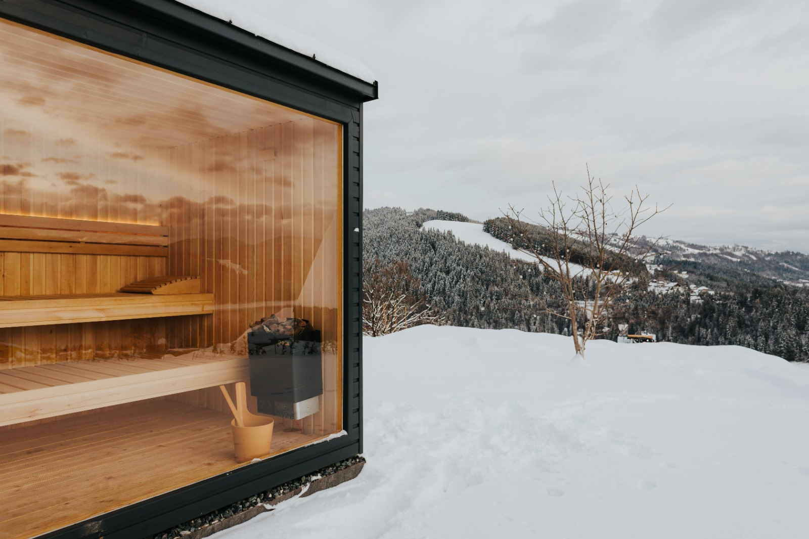 Sauna cu perete panoramic de sticlă